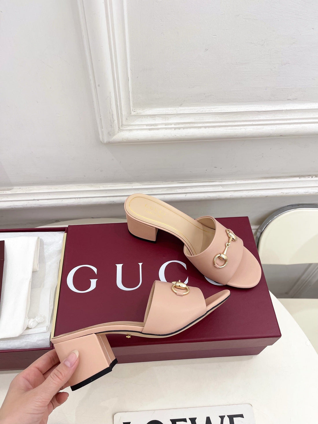 GG 26S Slide Sandal 5.5cm With Horsebit Light Pink Leather 640294