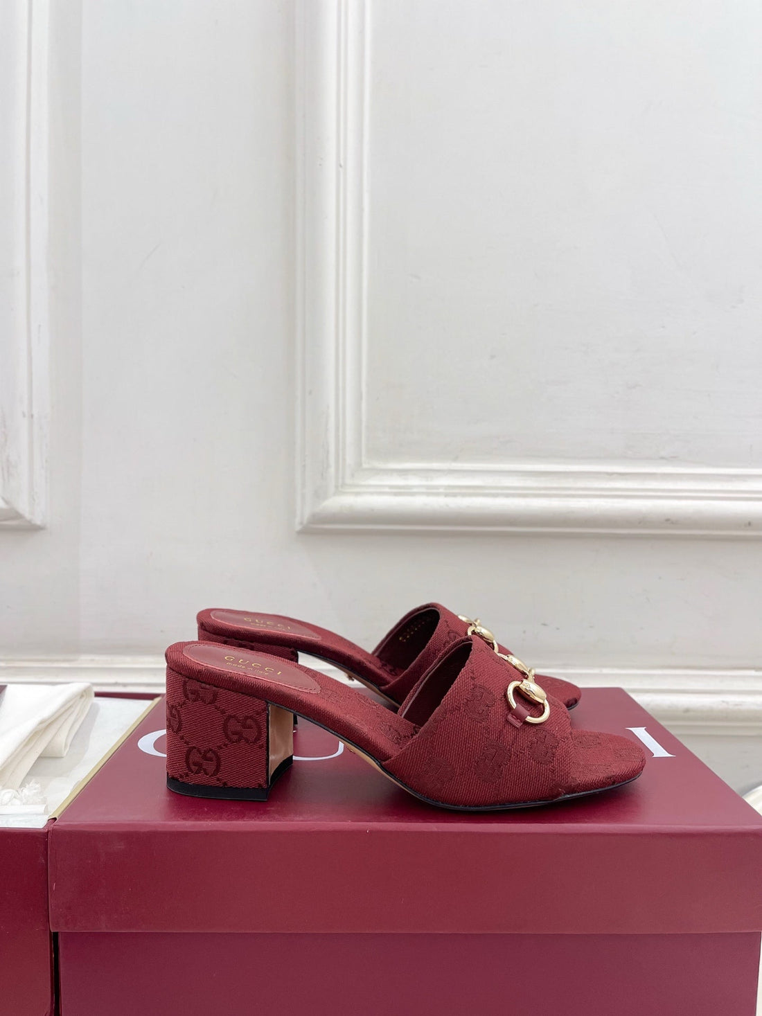 GG 26S Slide Sandal 5.5cm With Horsebit Burgundy Canvas 640298