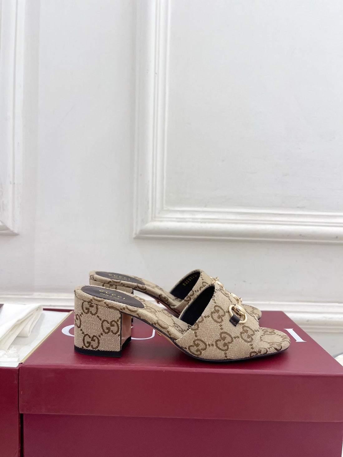 GG 26S Slide Sandal 5.5cm With Horsebit Brown Beige Canvas 640299