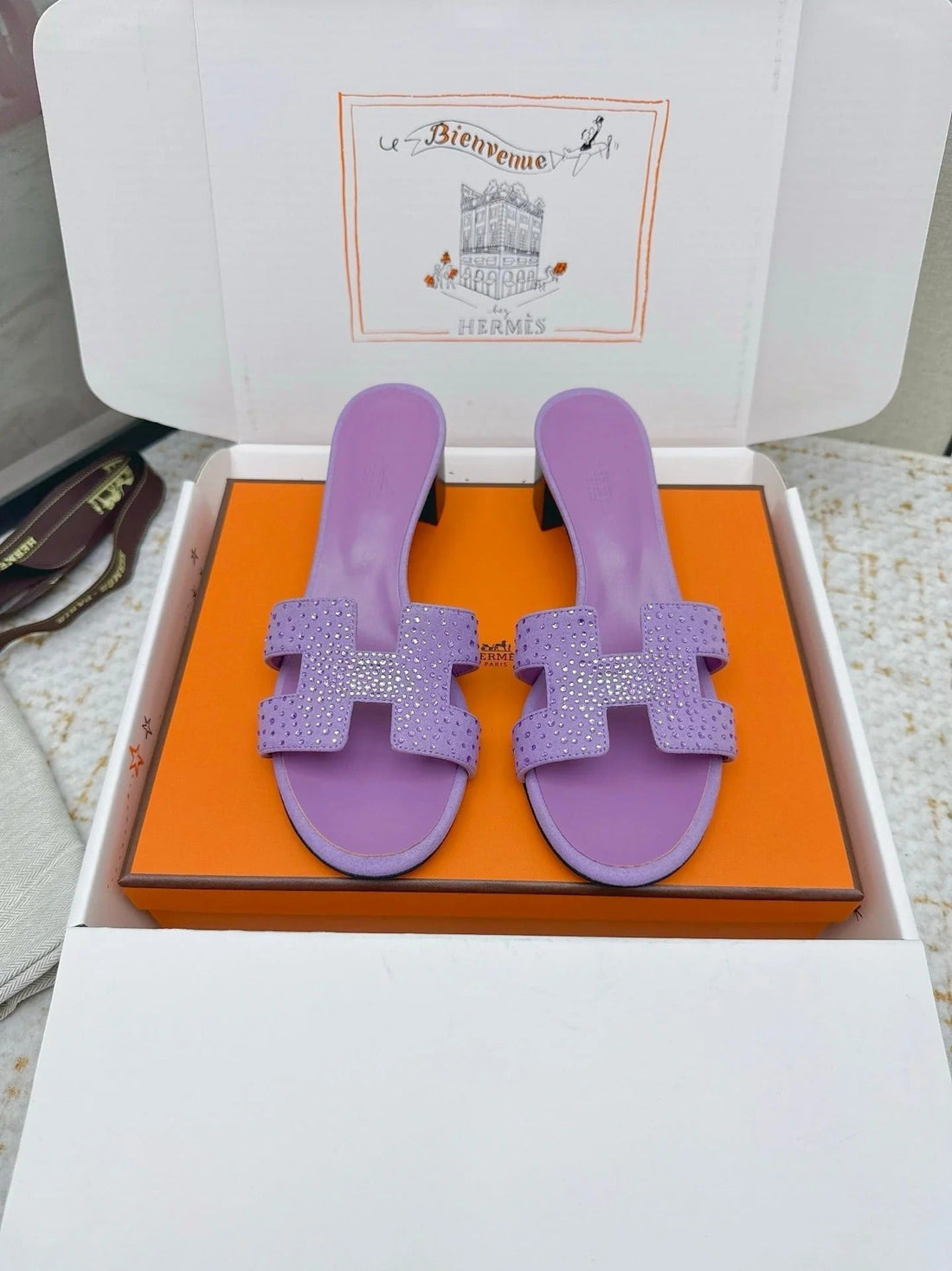 Hm 26SS Oran Sandals 50 Purple Crystal Suede Cowhide 625258