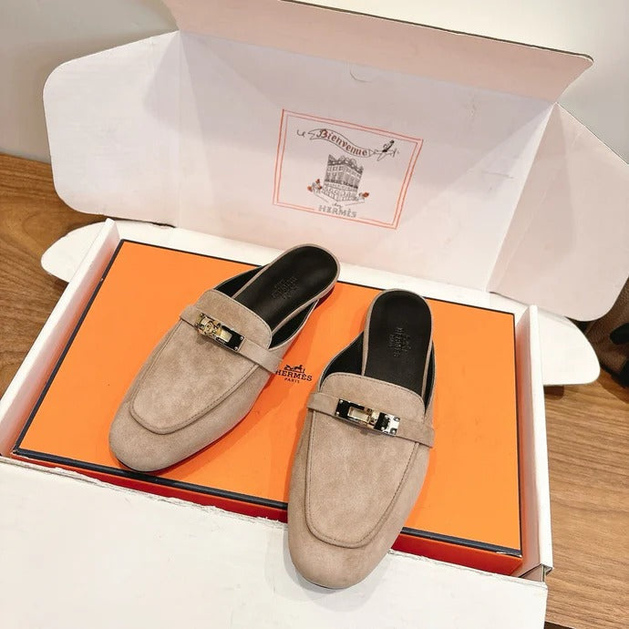 Hm 26SS Mule Beige Black Suede Calfskin 638479