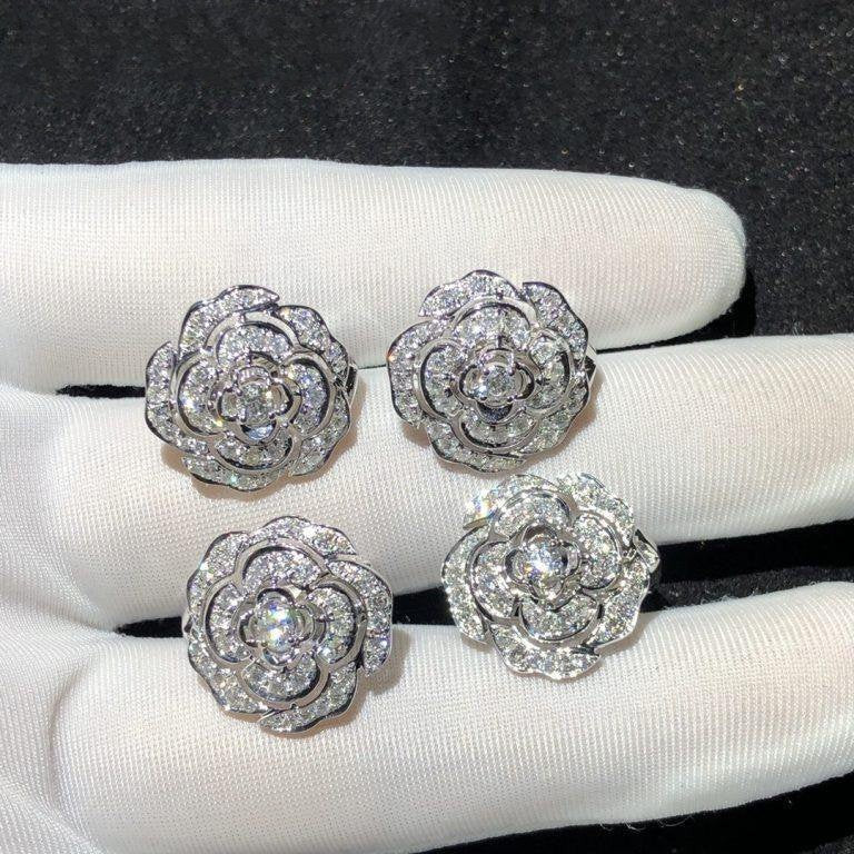 Bouton De Earrings Silver Diamond