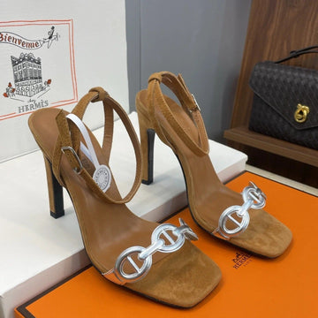 Hm 26SS Pig-Nose Sandals 105 Tan Brown Suede Leather 607085