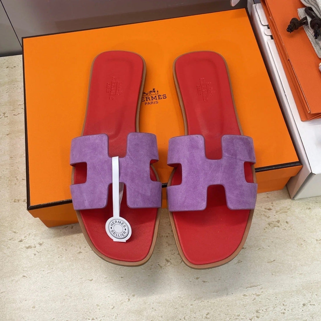 Hm 26SS Oran Sandals Red Purple Suede Cowhide 607204