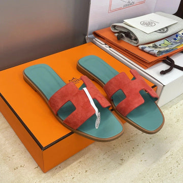 Hm 26SS Oran Sandals Turquoise Red Suede Cowhide 607206