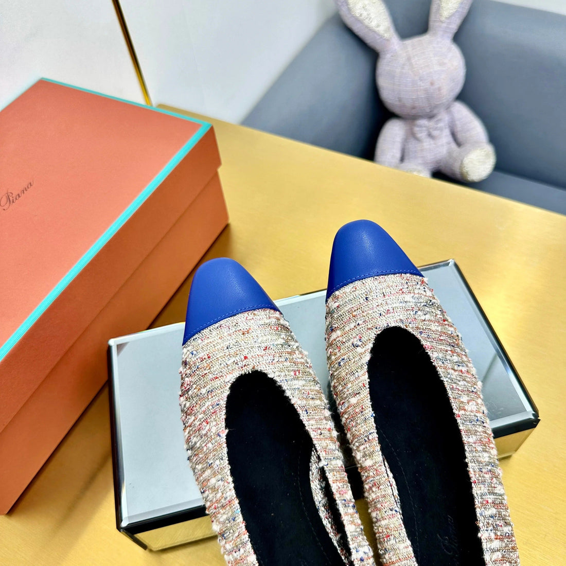 Ballet In Multicolor Tweed Mix Blue Lambskin