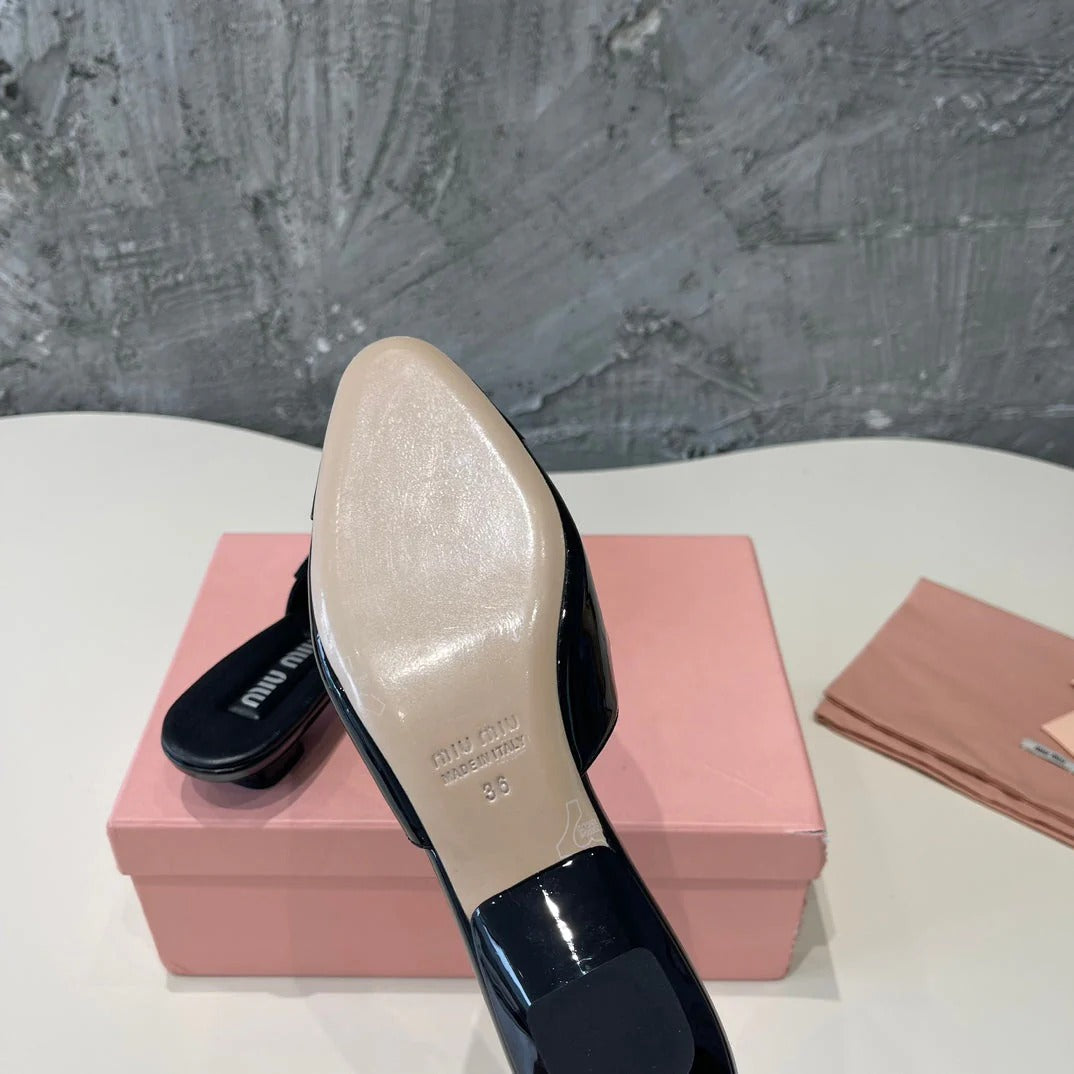 Cap Toe Mules Black Sheepskin