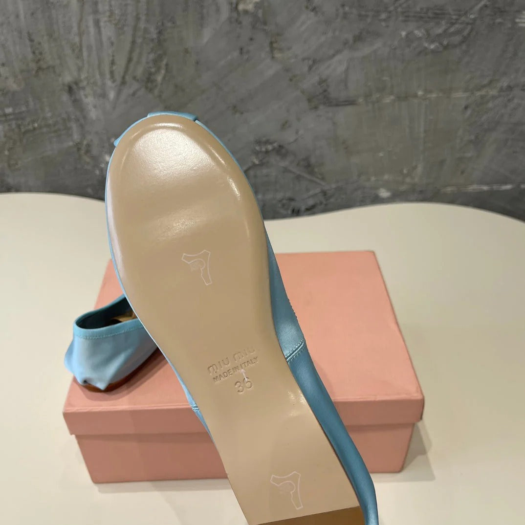Ballet Flat Shoes Light Blue Glossy Sheepskin
