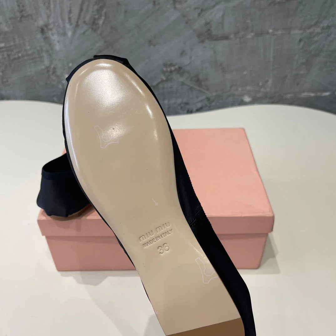 Ballet Flat Shoes Black Glossy Sheepskin