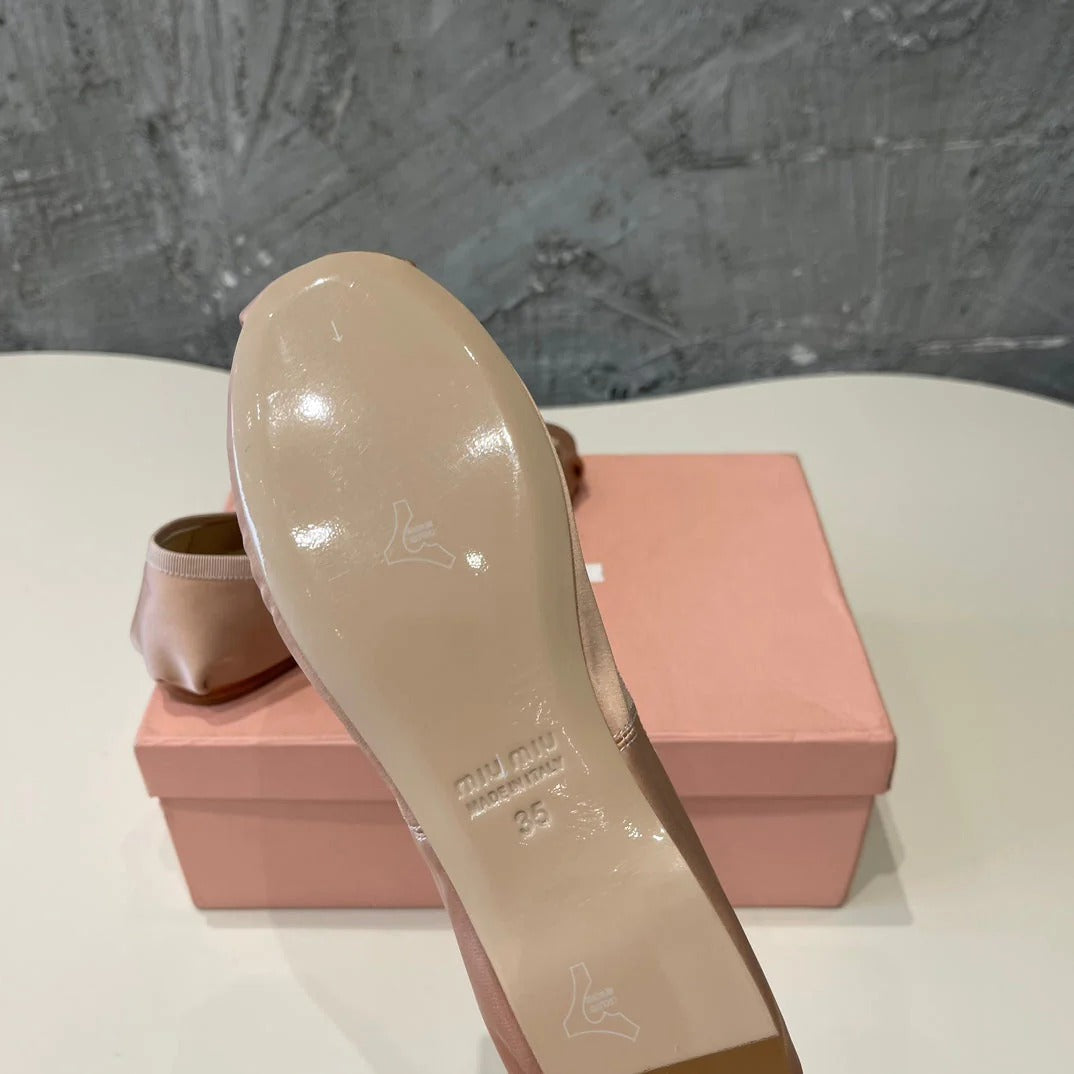 Ballet Flat Shoes Pastel Pink Color Glossy Sheepskin