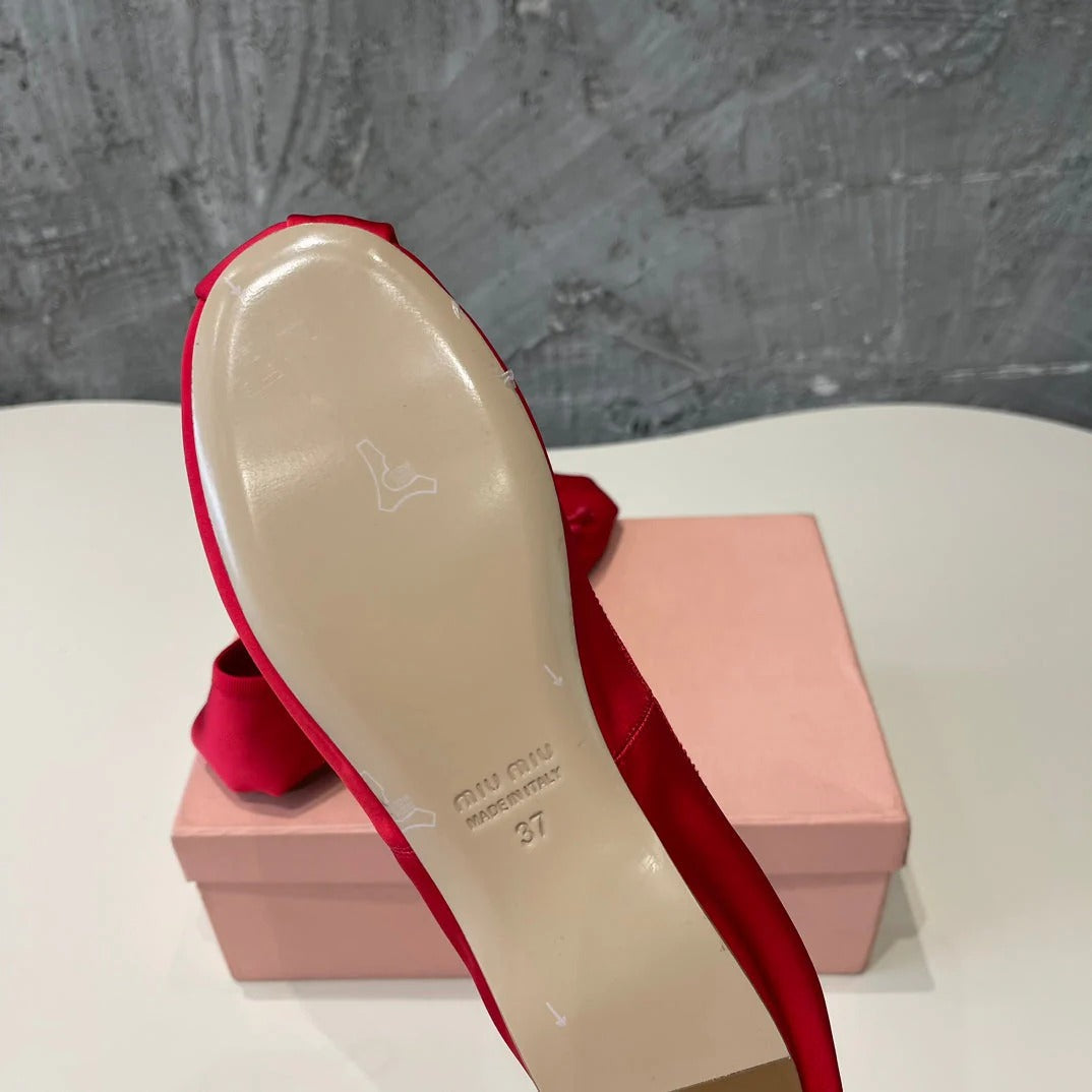 Ballet Flat Shoes Crimson Color Glossy Sheepskin