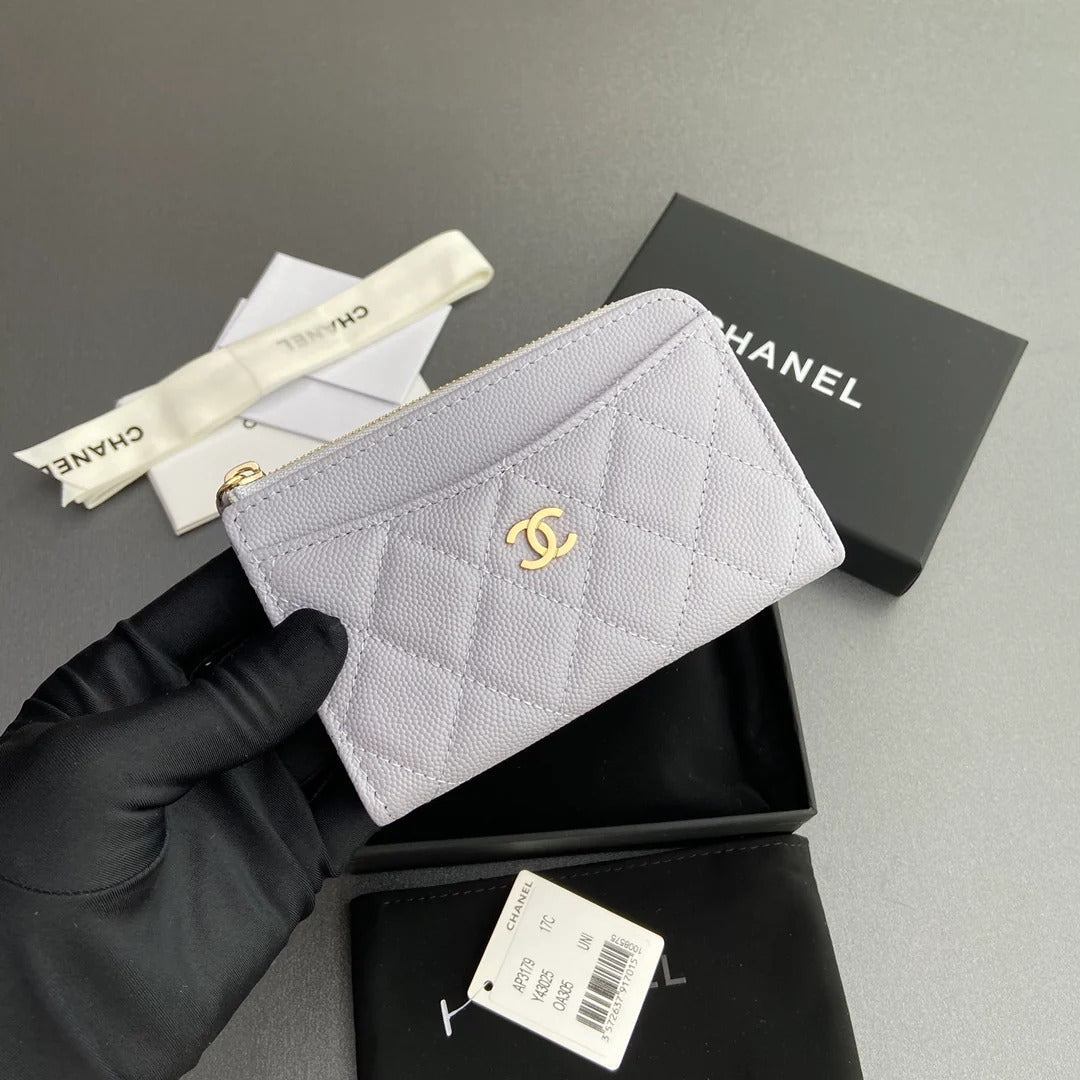 Chanel 2026 Quilted Card Holder 13CM Light Purple Grained Calfskin