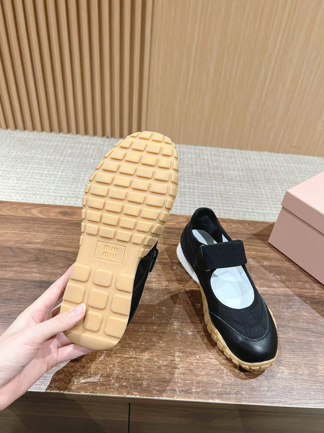 Ballet Shoes In Black Lambskin And Fabric Anti-Slip Rubber Sole