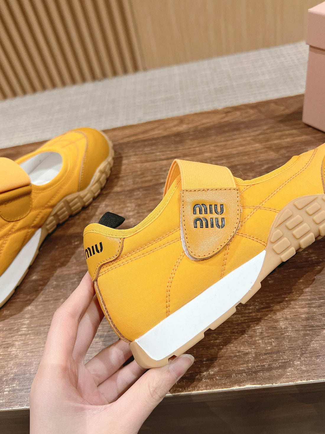 Ballet Shoes In Yellow Lambskin And Fabric Anti-Slip Rubber Sole