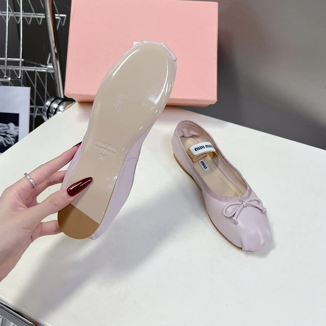 Ballet Flat Shoes Pastel Pink Sheepskin