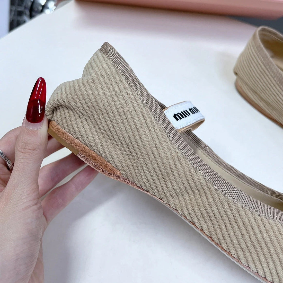 Ballet Flat Shoes Beige Sheepskin