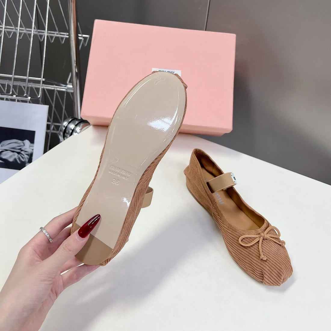 Ballet Flat Shoes Peanut Color Sheepskin