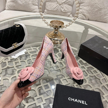 CC 26S High Heels Pump 85 Pink Black Wool Fabric 627017
