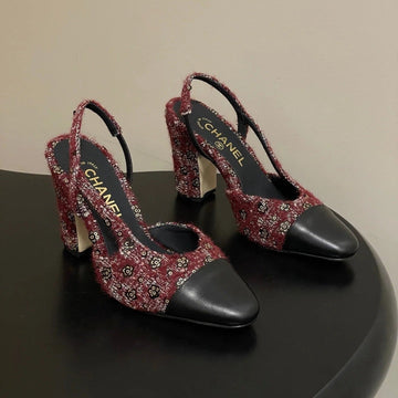 CC 26S Slingback 95 Dark Red Black Tweed Sheepskin 649422