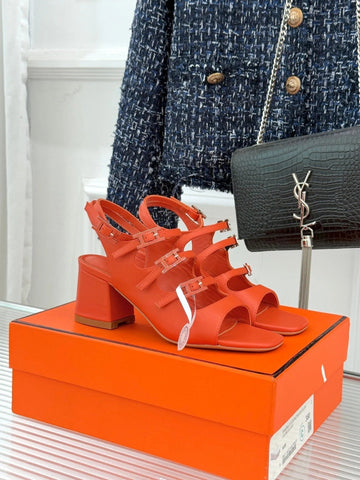 Hm 26SS Peep Toe Sandals 65 Orange Sheepskin 642763