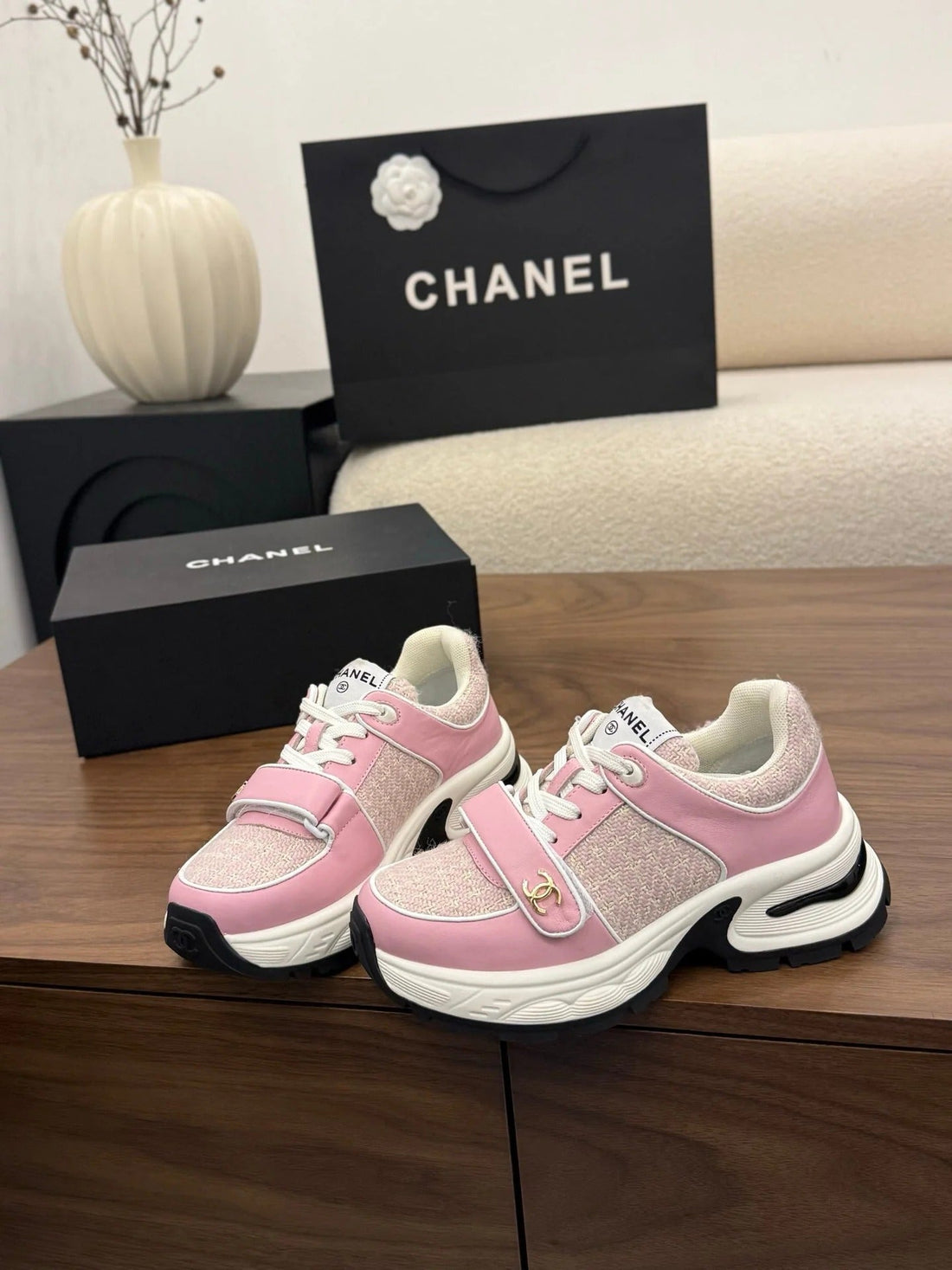 CC 26S Casual Sneaker Pink Tweed Leather 183602
