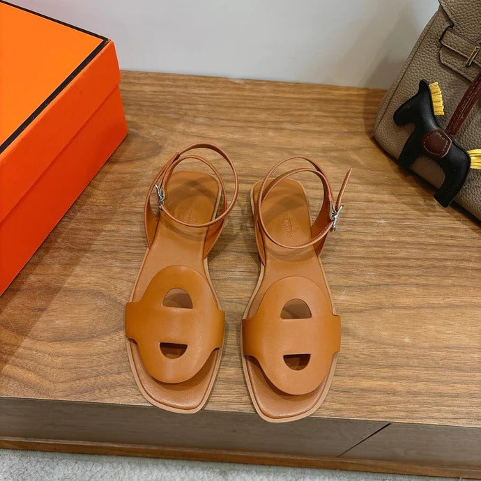Hm 26SS Flat Sandal Camel Brown Calfskin 638413