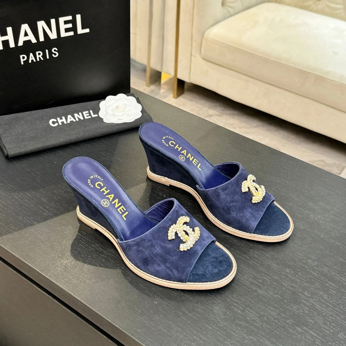 CC 2026 Wedge Sandals 65 Dark Blue Suede 667769
