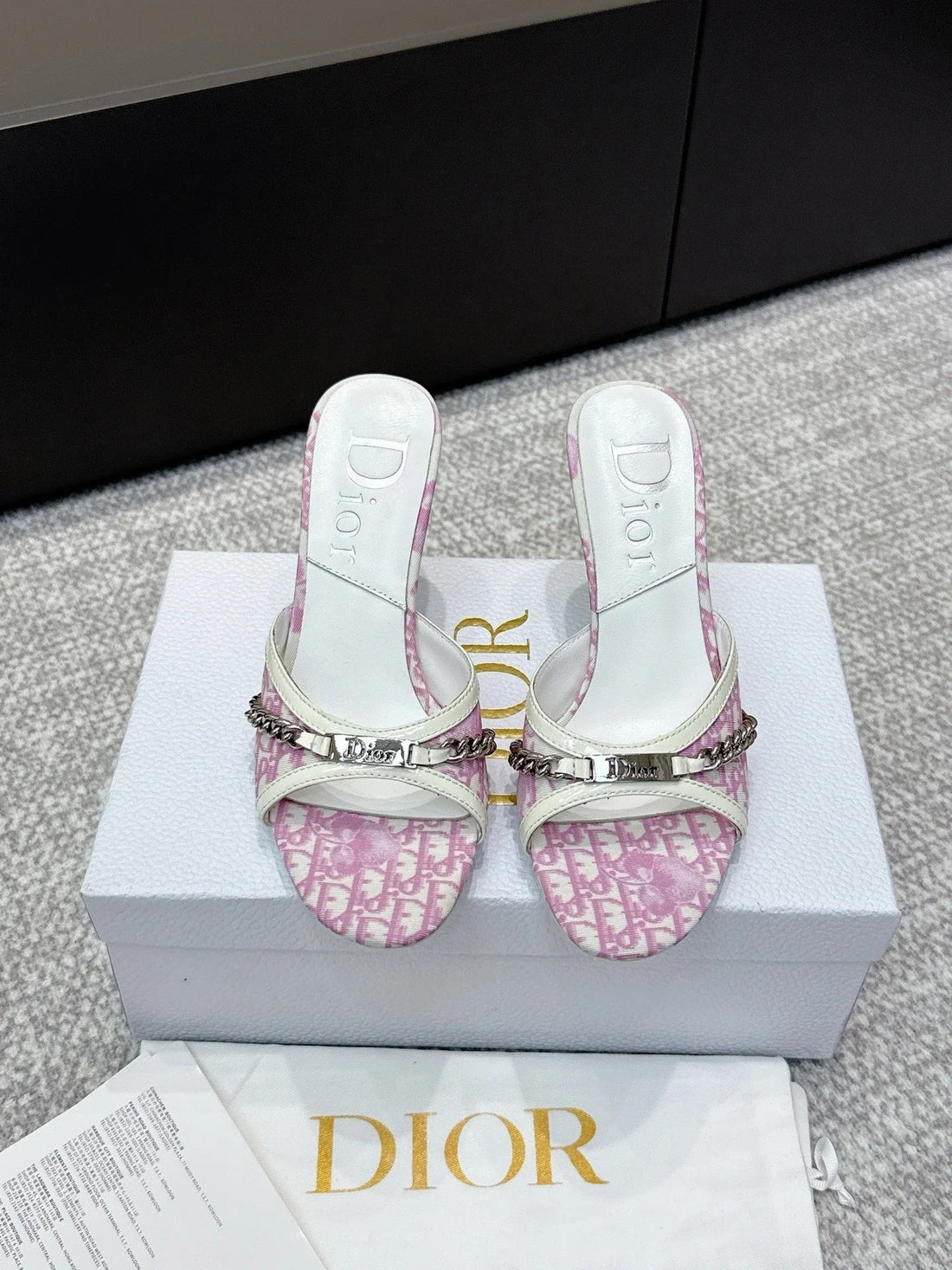 CD 26S High Heels Sandals 85 White Pink Fabric Cowhide 661471