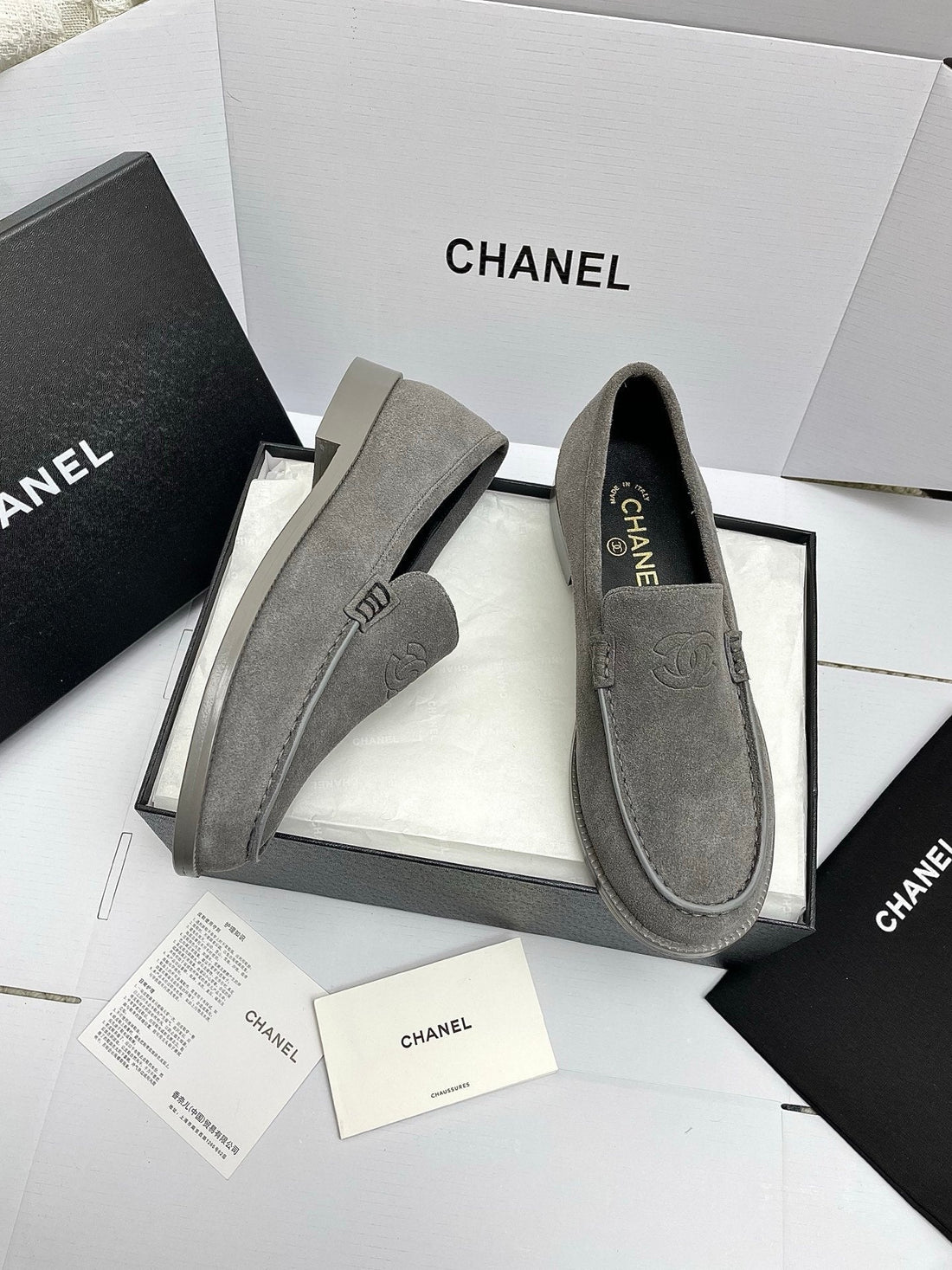 CC 26S Double C Loafers Gray Suede 645305