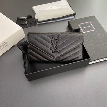 Saint Laurent Cassandre Matelasse Large Flap Wallet 19CM Black Leather