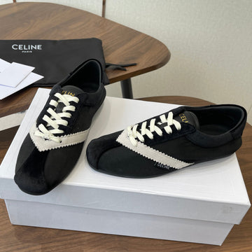 Celine 26 Flat Sneaker Black White Canvas Suede 624714