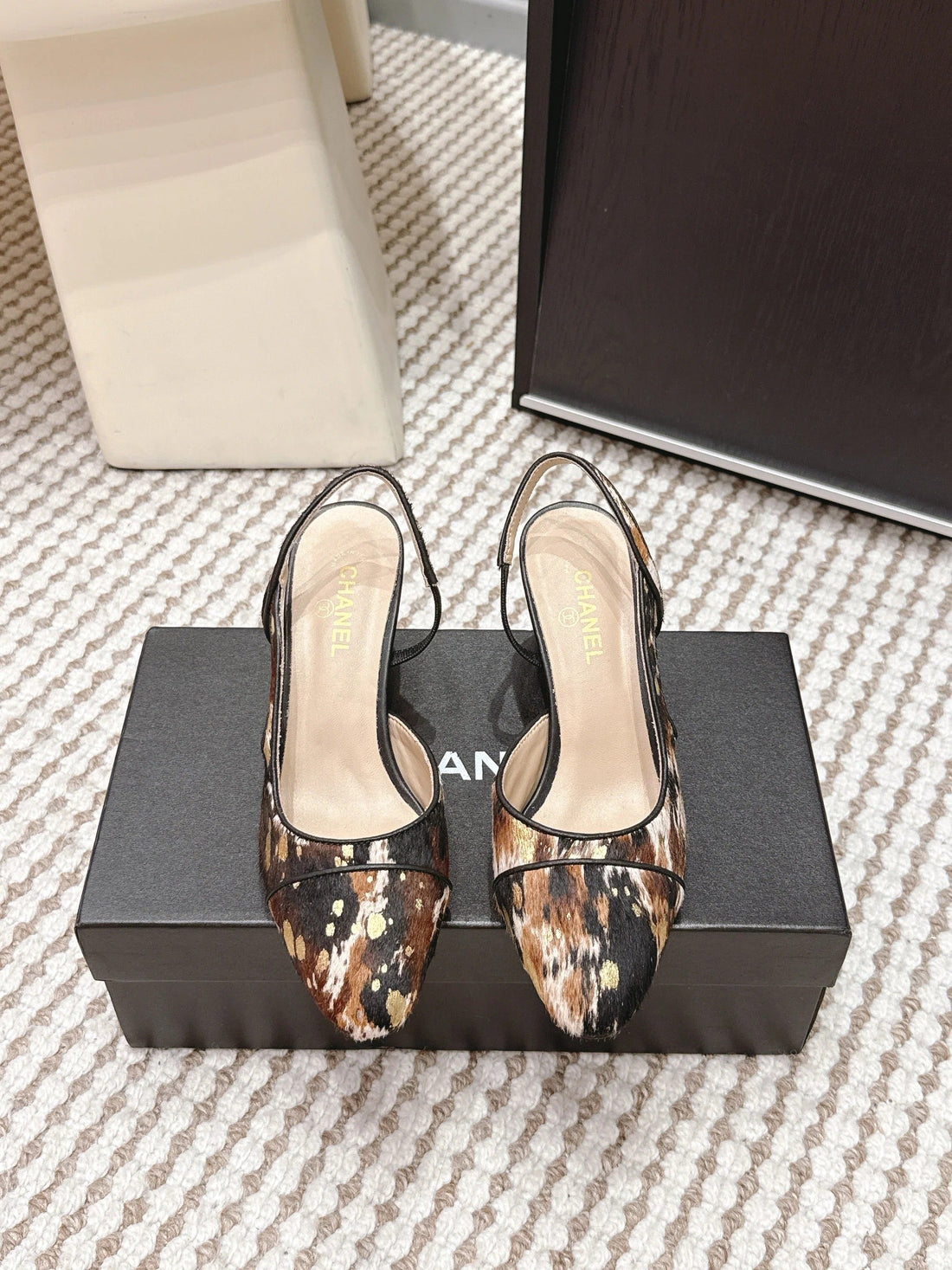 CC 26S Slingback 65 Black Brown Leopard Leather 652654