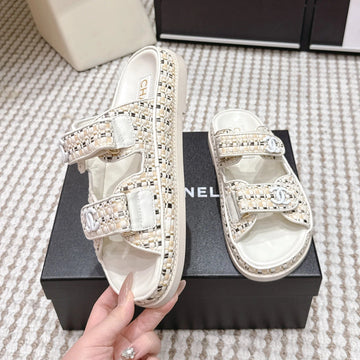 CC 26S Sandals Beige Leather Raffia 632397