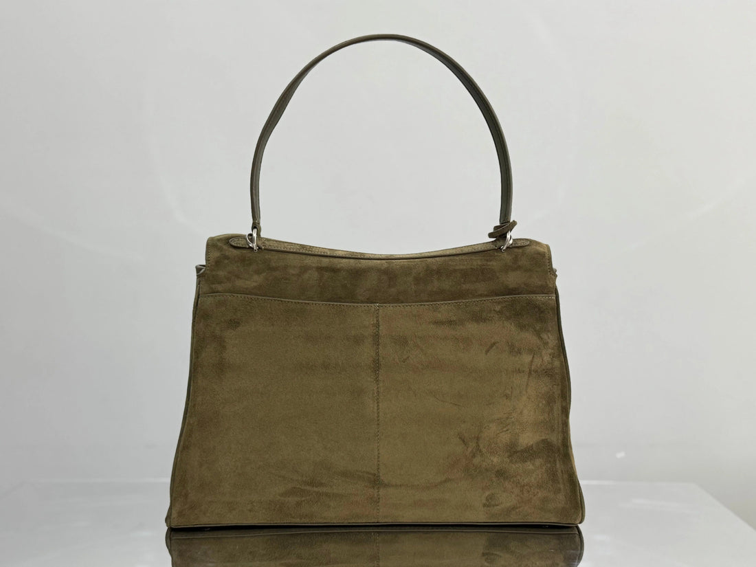 Balenciaga Largebag 40 Olive Green Suede Sliver Hardware