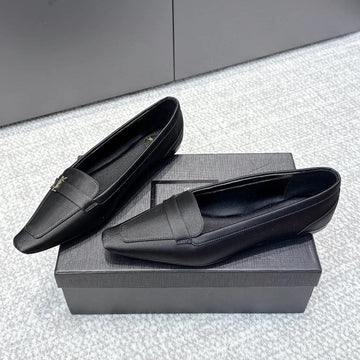 YSL 26SS Square Toe Loafers Taupe Satin Leather
