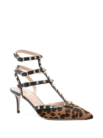 Vt Rockstud Heeled Sandals 65 Leopard-Print Calf Hair Eur145,00€