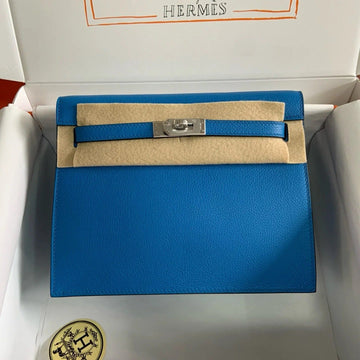 Kelly Danse 22 Evercolor Blue In Calfskin Sliver Hardware