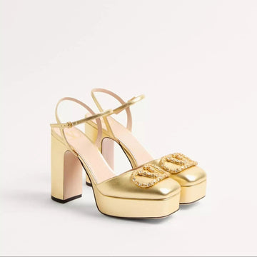 Vlogo Signature Platform Pump 115MM Gold Laminated Nappa