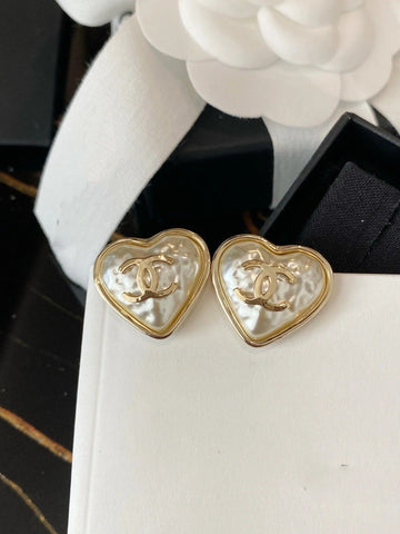 Double C Heart Gold Mop Earrings