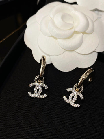 Double C Gold Diamond Earrings