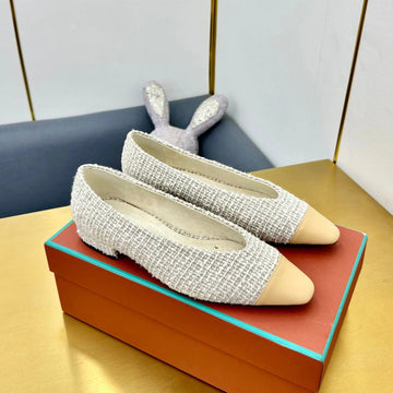 Ballet In White Tweed Mix Beige Lambskin