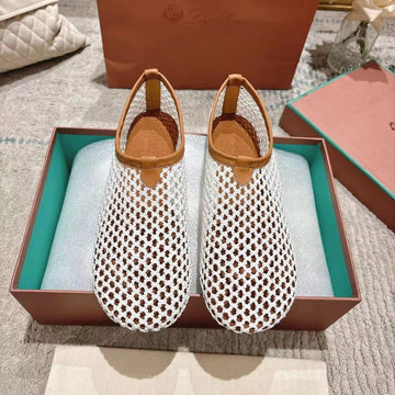 Flat Shoes In White Mesh Fabric