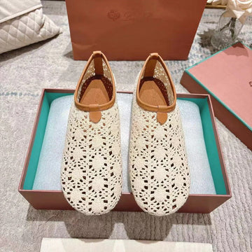 Flat Shoes 25 In White Mesh Fabric