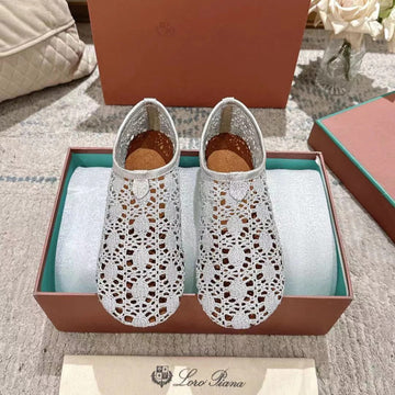 Flat Shoes 25 In Paper White Mesh Fabric