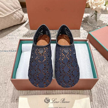 Flat Shoes 25 In Dark Blue Mesh Fabric