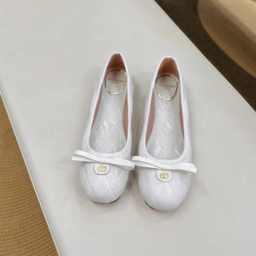 Vltn Classic Ballet Flats 25S In White Calfskin With Bow