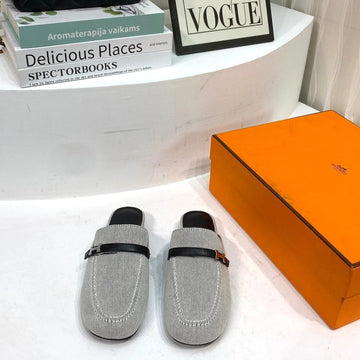 Iena Mule Gray Canvas And Black Calfskin