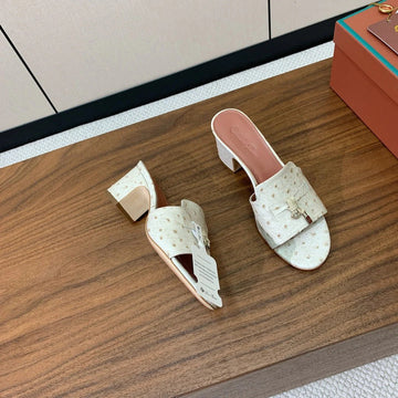 High Heel In Cream White Lambskin Ostrich Skin