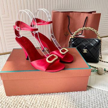 High Heels Sandals 80 Mm In Red Satin Mix Suede