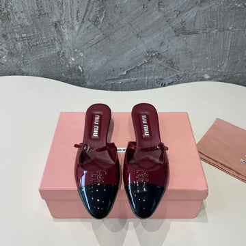 Cap Toe Mules Ruby Color Sheepskin